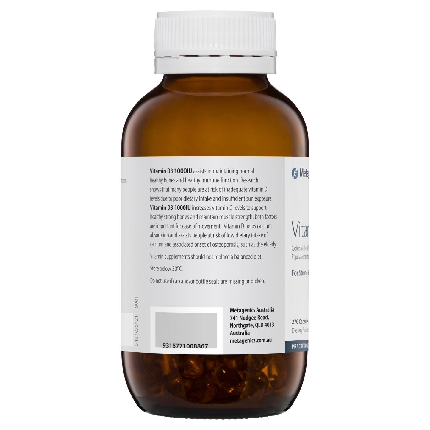 Vitamin D3 1000IU 270 Capsules- Metagenics