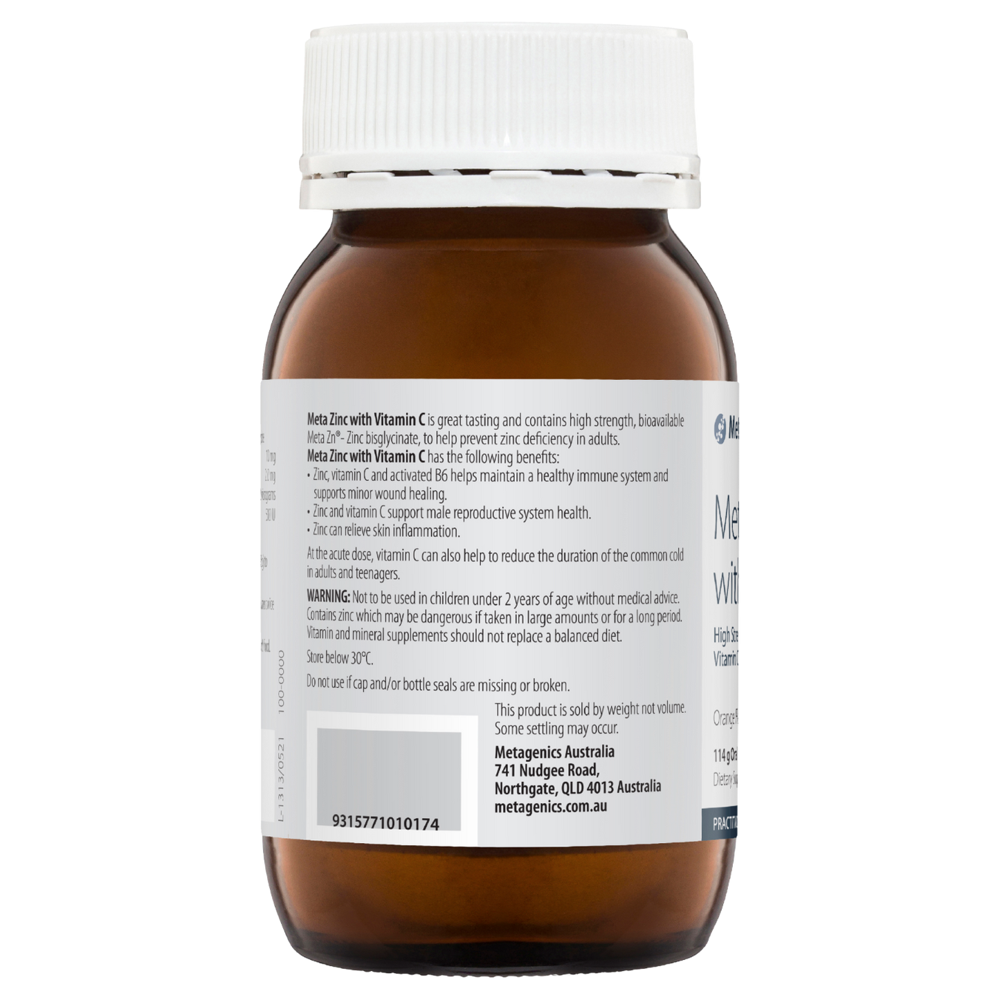 Meta Zinc With Vitamin C Orange Flavour 114g- Metagenics