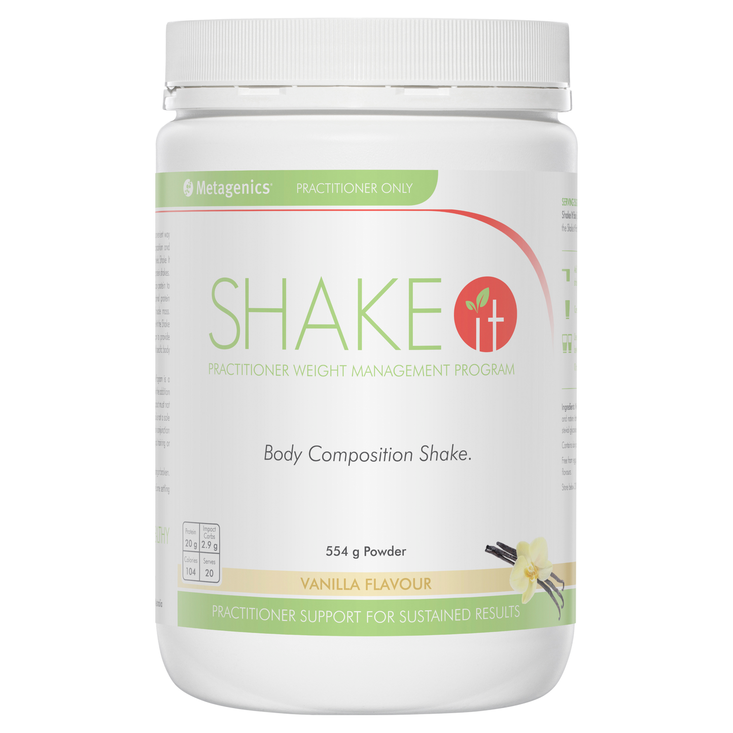 Shake It Vanilla Flavour 554g- Metagenics