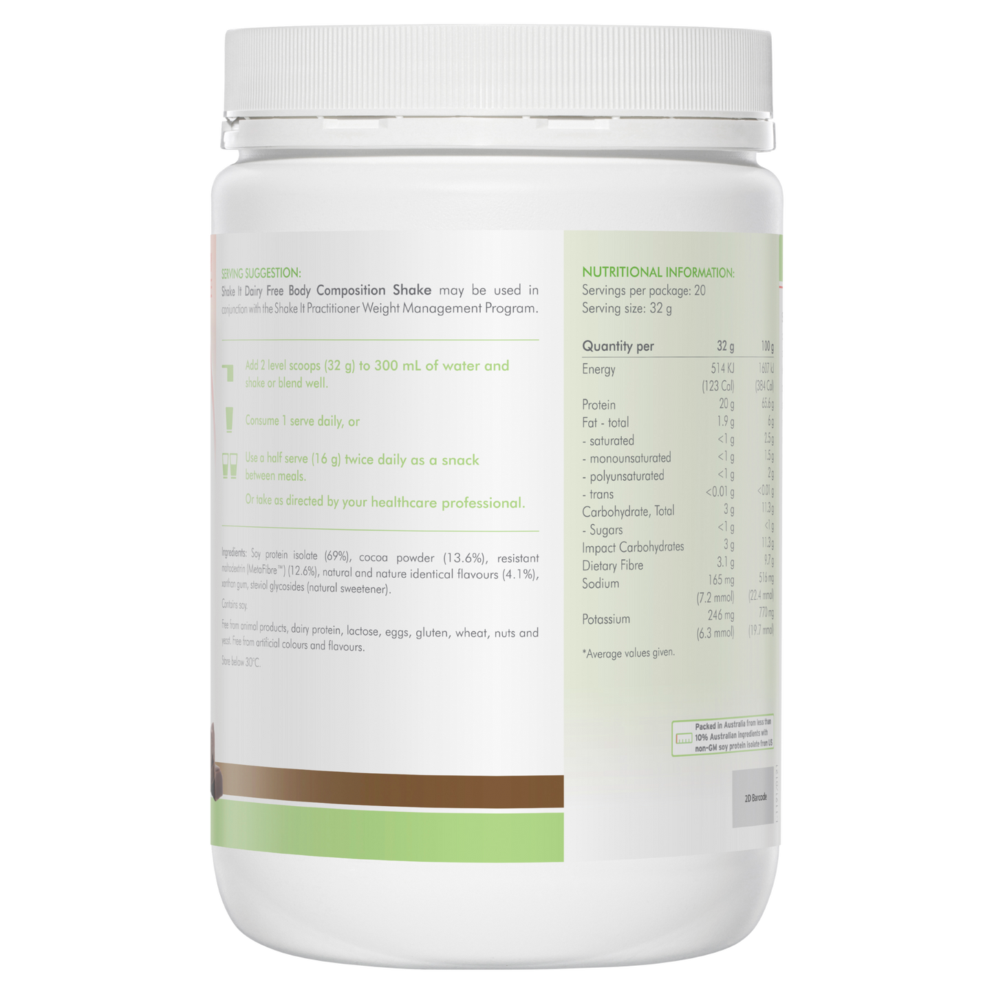 Shake It Dairy Free Chocolate Flavour 640g- Metagenics