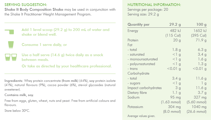 Shake It Chocolate Flavour 584g- Metagenics